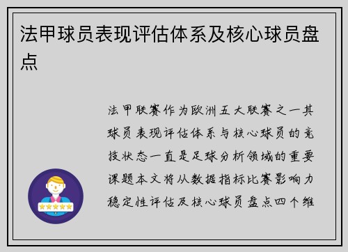法甲球员表现评估体系及核心球员盘点